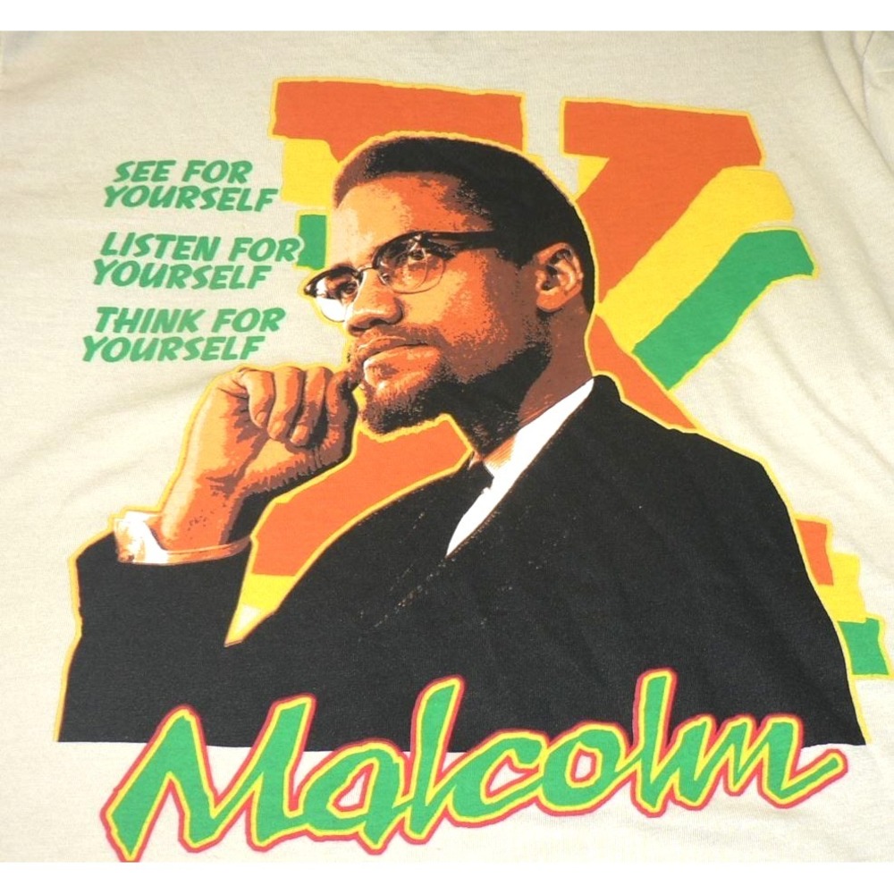Malcolm X Men's Graphic Print Short‎ Sleeve Cotton Blend Crew T-Shirt Tan Small